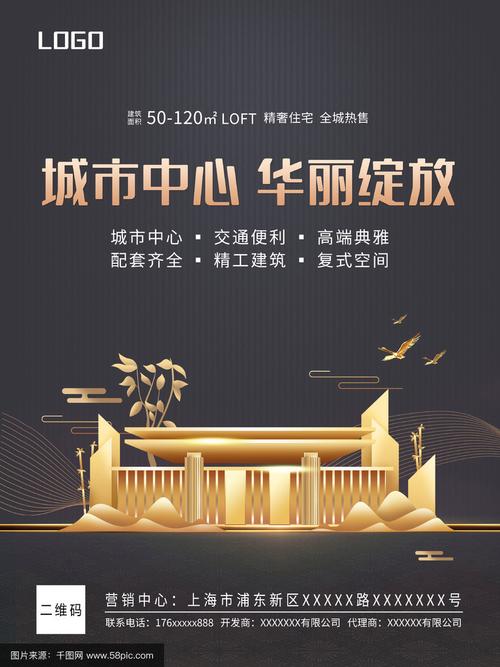 高端大气黑金色房地产营销海报都市建筑